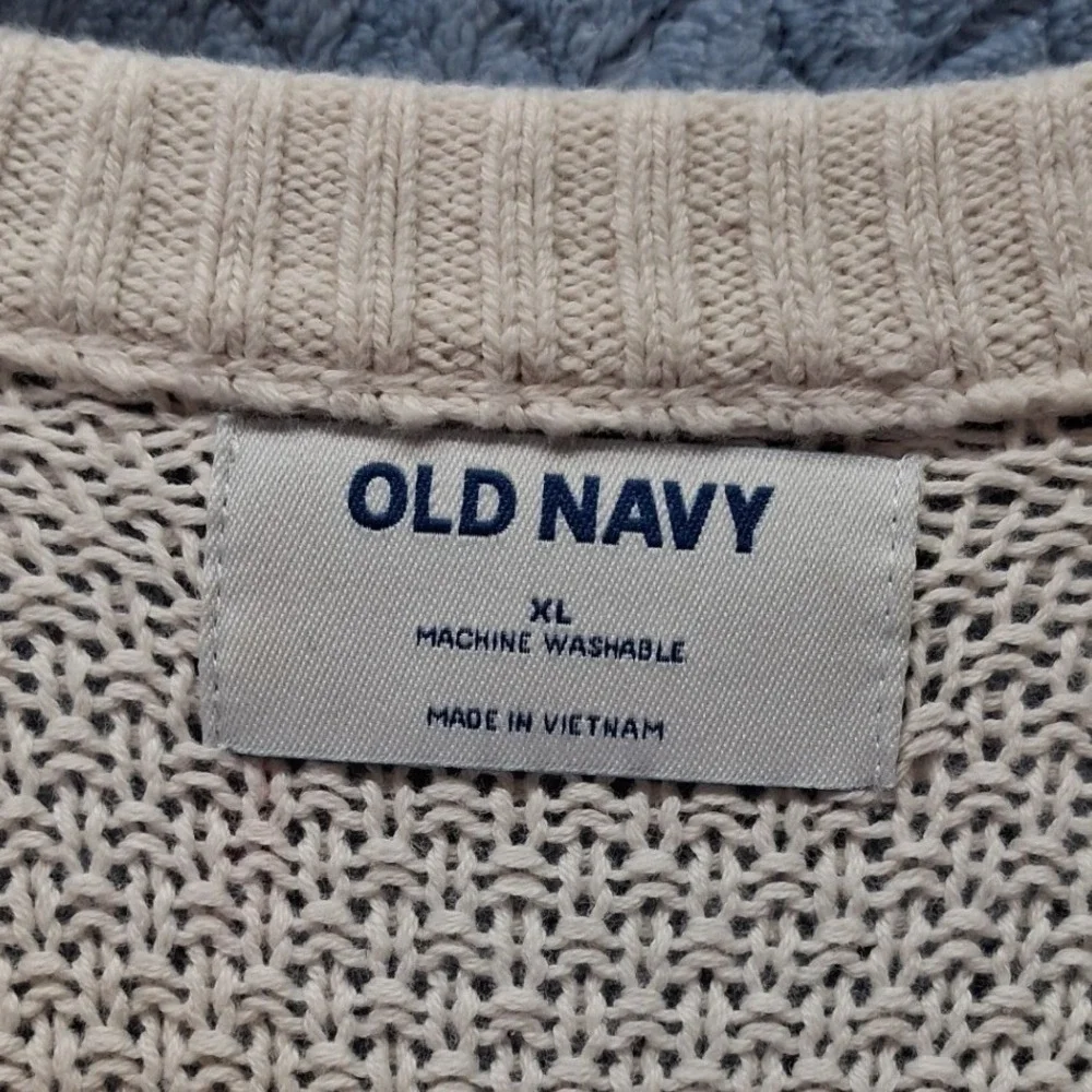 Old Navy Mens XL Cream Textured Cotton Raglan Long Sleeve Sweater 726147-05